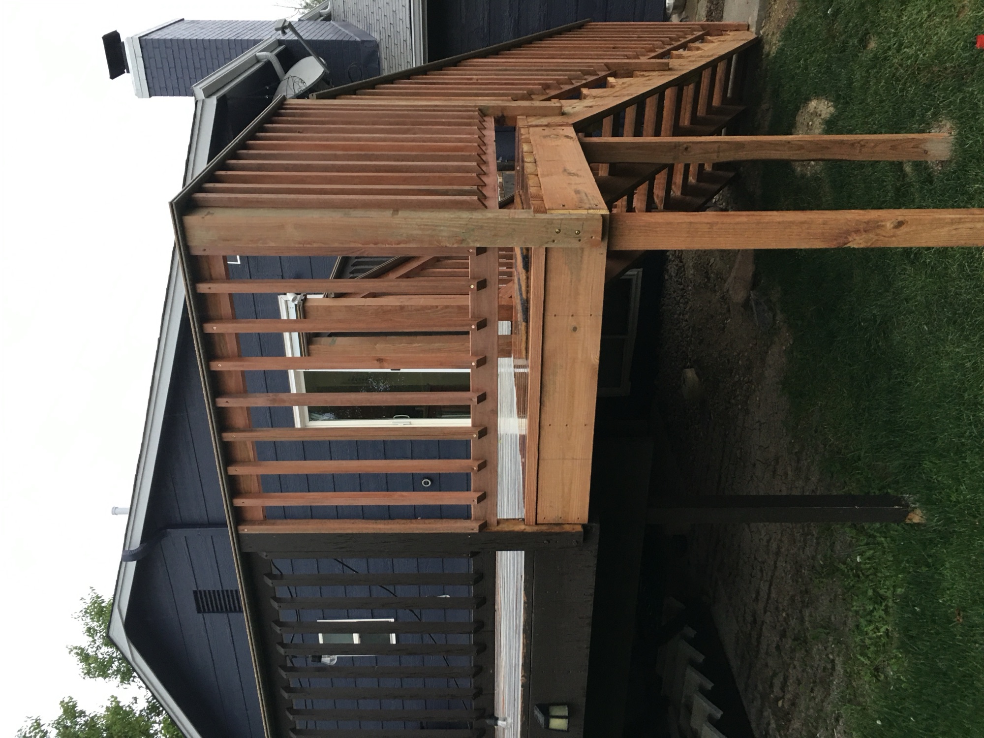 Cedar deck custom railing upper level